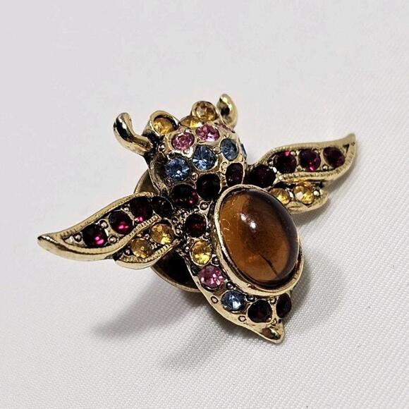 Jewelry - Vintage Multi-Color Crystal Rhinestone Gemstone Amber Bee Brooch Lapel Pin
